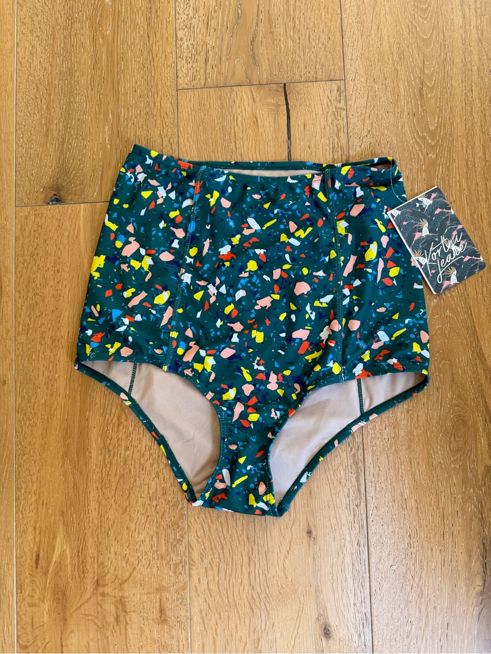 ✨Kortni Jeane Teal Confetti High-Waist SWIM Bottoms